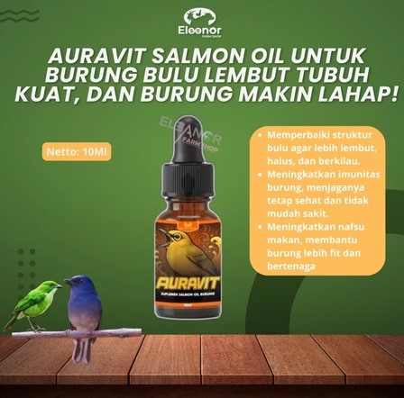 AURAVIT 10ml Suplemen Salmon Oil Burung Vitamin Burung Bantu Tubuh Kuat Nafsu Makan dan Bulu Lembut