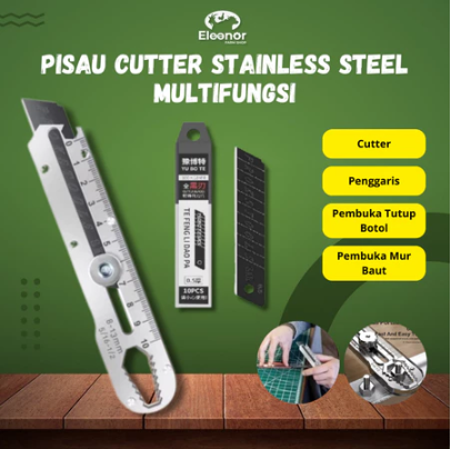Pisau Cutter Stainless 9IN1 Multifungsi Tahan Karat 18mm L-150 Pisau Set Cutter Pemotong Kertas Serbaguna