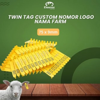 Twin Tag Custom Nama Logo Penanda Domba Eartag Strip 75x9mm 100 Biji